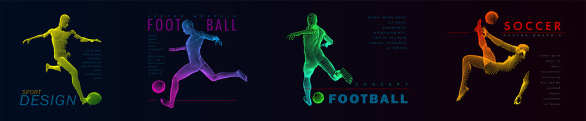 Fototapeta premium A set of football, soccer players drawing by color lines with text