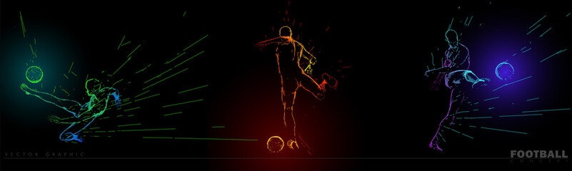 A set of football, soccer players drawing by color lines with text