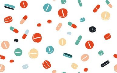 Seamless Pattern with different Pills on white Background. Vecrot illustration.