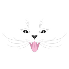Cute happy cat cartoon. Cheerful cat, emotion. Cat smile. Characters, Funny cat's face, head, white muzzle. Animals, design for children, portrait.