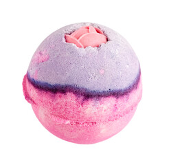 Beautiful bath bomb. Bath salts in the form of a ball. Isolated object