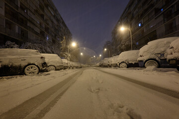 The storm Filomena leaves a historical snowfall in the streets of the Las Águilas neighborhood in Madrid. Spain