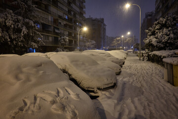 The storm Filomena leaves a historical snowfall in the streets of the Las Águilas neighborhood in Madrid. Spain