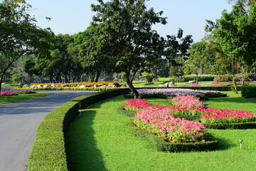 Spring Formal Garden. Beautiful garden of colorful flowers.Landscaped Formal Garden. Park. Beautiful Garden	