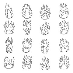 flame outline sketch set vector