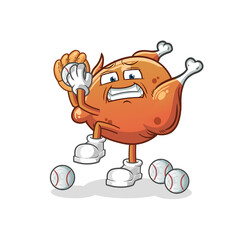 fried chicken baseball pitcher cartoon. cartoon mascot vector