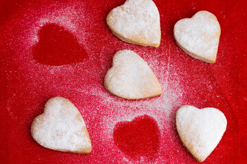 cookies for the Valentine's Day holiday, heart shape on a red background.