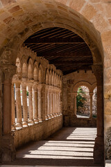 arcaded gallery of semicircular arches on paired columns, Church of the Savior,   13th century rural Romanesque, Carabias, Guadalajara, Spain