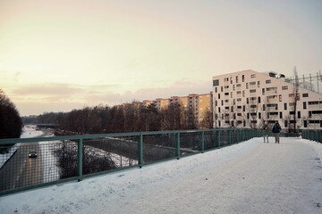 Fototapeta na wymiar Munich - Neuperlach Bridge winter evening 