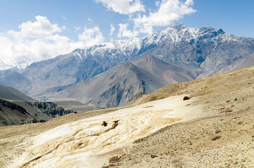 Salt deposit on the way from Muktinath to Kagbeni, Annapurna Circuit, Nepal