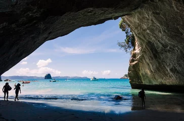 Fototapeten Cathedral Cove, beautiful beach with rocks in New Zealand © amelie