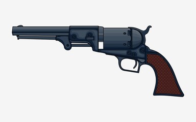 Revolver Pistol vector isolated illustration. Vintage Colt Revolver Drawing