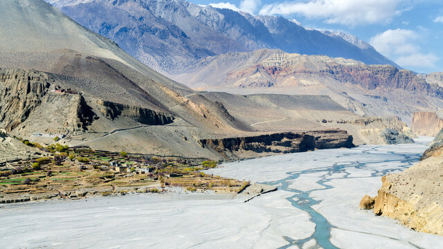 Tiri village in Upper Mustang and Kali Gandaki river, Kagbeni, Annapurna Circuit, Nepal