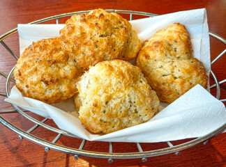 Basket of Cheddar Biscuits in a Sea Food Restaurant