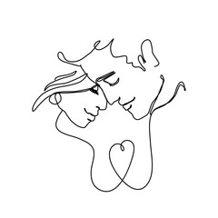 Continuous line art man and woman heart