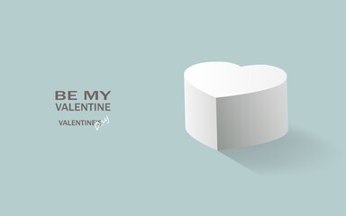 White box in the form of a heart and text happy Valentine's day.