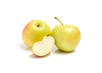 Group of fresh yellow green apples isolated on the white background