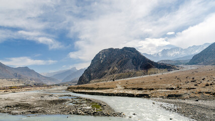 Jomsom to Marpha hiking trail along Kali Gandaki river, Annapurna Circuit, Nepal