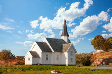 Fototapeta na wymiar Træna wooden church in Træna municipality,Helgeland,Nordland county,Norway,scandinavia,Europe