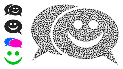 Vector happy chat icon covid-2019 mosaic. Happy chat mosaic is constructed with little coronavirus infection parts. Collage is designed for lockdown illustrations.
