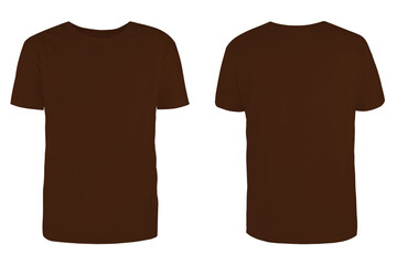 Men's brown dark chocolate blank T-shirt template,from two sides, natural shape on invisible...