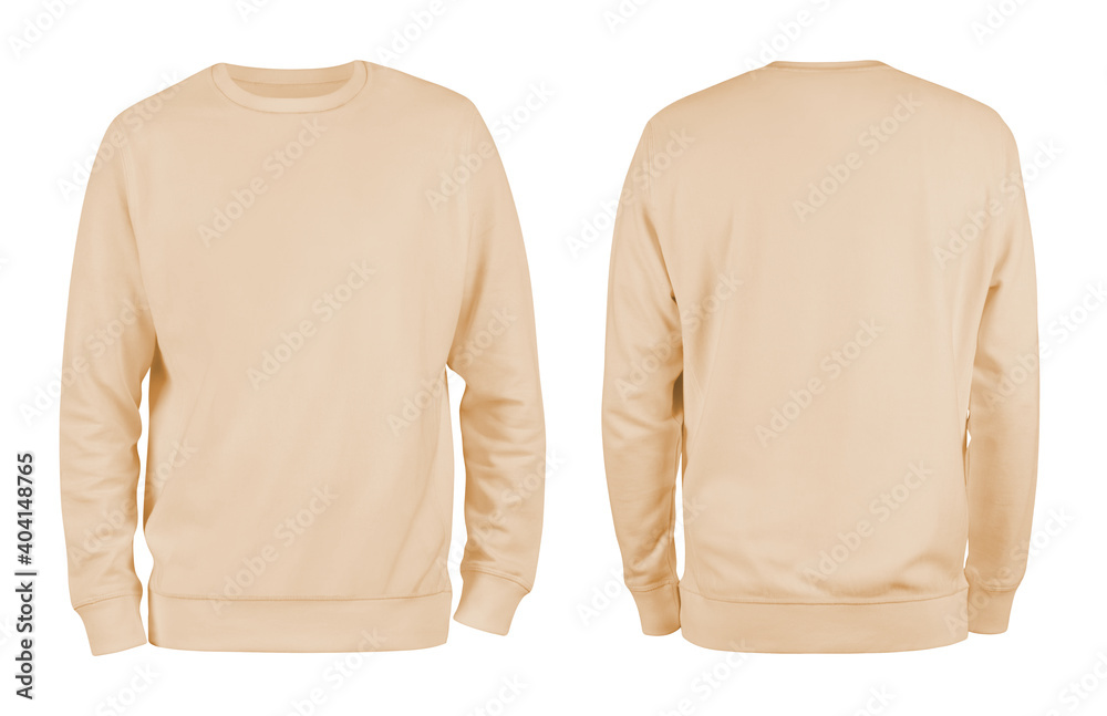 Sticker men's beige blank sweatshirt template,from two sides, natural shape on invisible mannequin, for your - Stickers