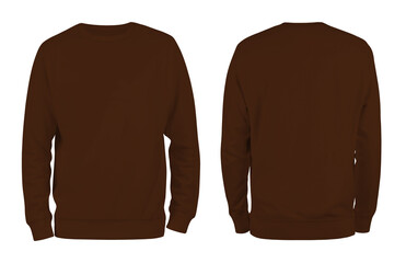 Men's brown dark chocolate blank sweatshirt template,from two sides, natural shape on invisible...