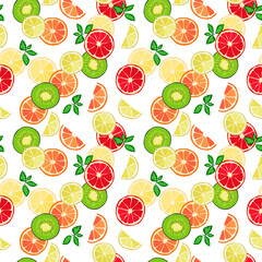 Seamless texture, tropical fruit, citrus. Vector background, pattern.