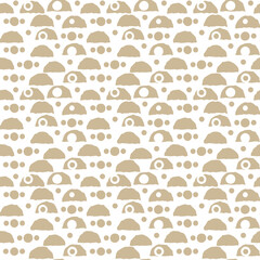 White and beige Seamless repeat pattern with small empty circles and jagged lines half a circle shape
