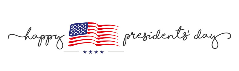 Presidents day handwritten typography text USA abstract wavy flag white background banner