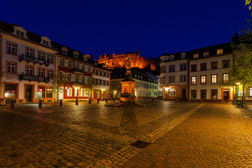 Panoramic view of Heidelberg Castle at night