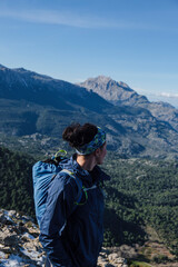 Naklejka premium ascending Puig Tomir through Pas de Sa Paret, Escorca, Mallorca, Balearic Islands, Spain