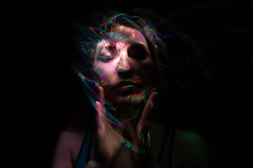 light painting portrait, new art direction, long exposure photo without photoshop, light drawing at long exposure	
