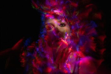 light painting portrait, new art direction, long exposure photo without photoshop, light drawing at long exposure	
