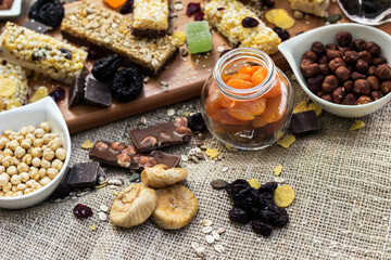 Granola bars with healthy nuts and dried fruits