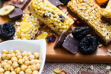 Granola bars with healthy nuts and dried fruits