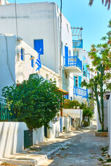 Quiet street in Chora town in Mykonos