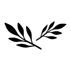 Black on white Hand drawn vector Branch with leaves. Floral simple illustration. Botanical ink contour. Minimalism line art. Vector illustration
