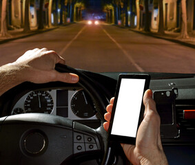 Car driver using cell phone while driving.