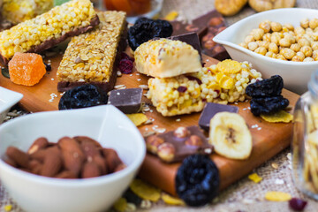 Granola bars with healthy nuts and dried fruits