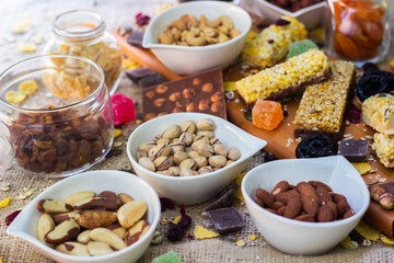 Granola bars with healthy nuts and dried fruits