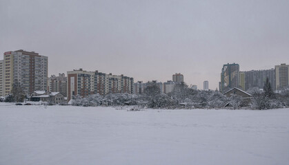 The city of Minsk, the capital of Belarus, in the snow.