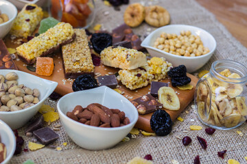 Granola bars with healthy nuts and dried fruits