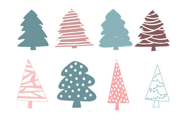 Obraz premium Set of hand drawn Christmas trees. Christmas tree doodles silhouettes set.