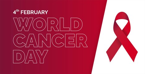 Cancer Awareness Red Ribbon. World Cancer Day concept. Vector Illustration