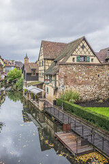 Petite Venice - water canal and traditional half-timbered houses in Colmar old town. Colmar is a charming town in Alsace, France.