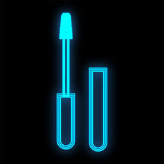 Bright blue neon mascara on a black background. club-style eye makeup for the party. cosmetics for makeup artist. icon or signboard for beauty studio.  illustration