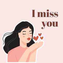 woman sending and blowing kiss, cute card design