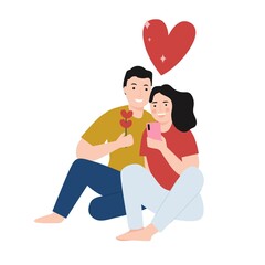happy couple take a selfie together cartoon illustration