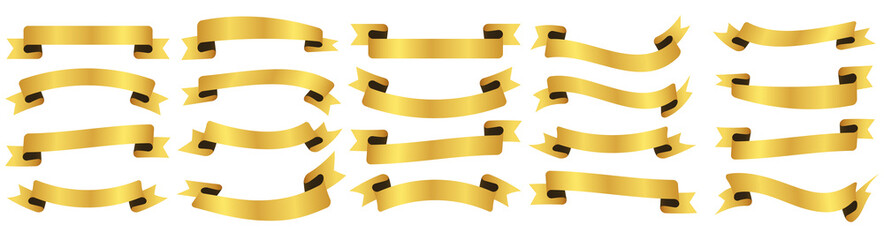 set of gold vintage ribbon banner labels on white background	
